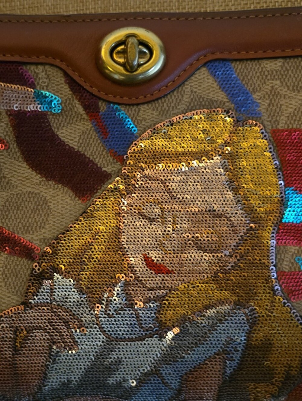 Coach Sequin-Embellished Brown Canvas Crossbody Clutch - Picture 1 of 4